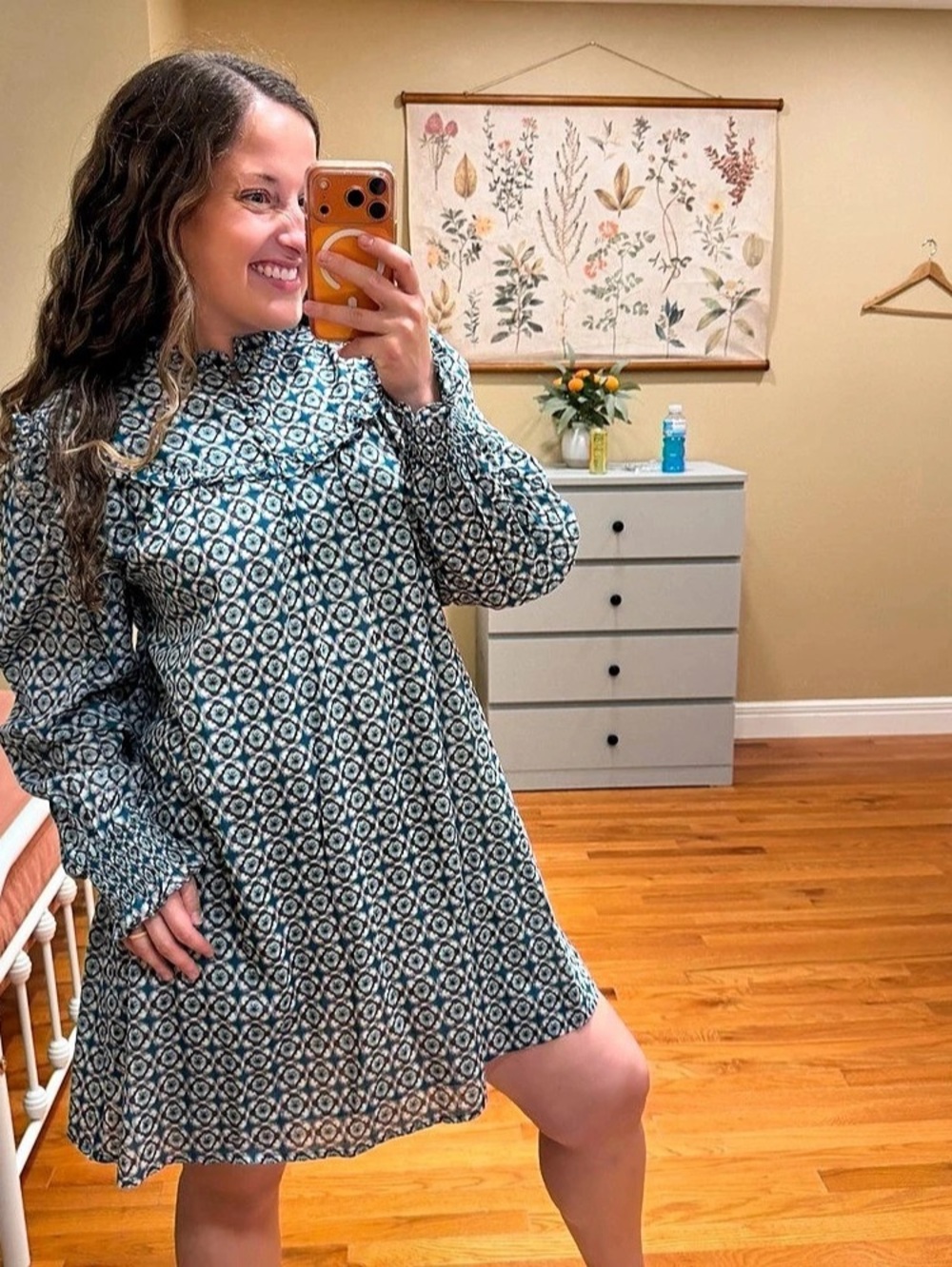 Tuckernuck Olivia James Geometric Ruffle Mini Dress in Blue & White Large